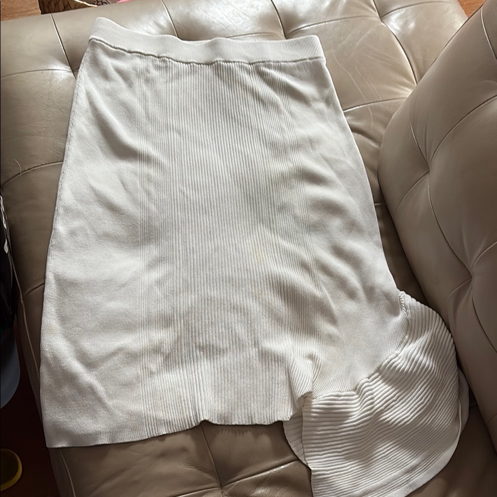 RACHEL Rachel Roy White Asymmetrical Ribbed Midi Pencil Skirt